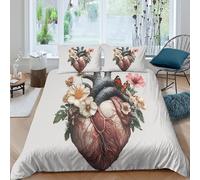 ZRHSADO Heart Anatomy Housse de Couette résistante 3 pièces 3D Imprimée Léger Illustration botanique Ensemble De Literie avec Taie d'oreiller Entretien Facile for Adultes Enfants Single（135x200cm）