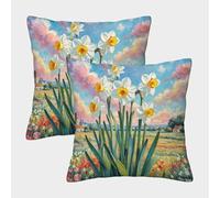 ZRHSADO Narcisse Housse De Coussin Lot De 2 Décoratif Taie d'oreiller Carré De Coussin pour Lit Voiture De La Maison Canapé Lavable en Machine, Infroissable, Respirant 50x50cm