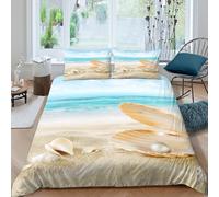 ZRHSADO Plage Shell Pearl Housse de Couette Microfibre résistante 3 Pièces 3D Imprimée Facile d'entretien Coastal Seaside Style Parure de Lit avec Taie d'oreiller Douce for Couple Double（200x200cm）