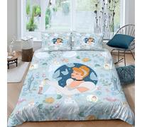 ZRHSADO Princess Illustration Housse de Couette Confortable Microfibre Hypoallergique 3 pièces Fairy Tale Themed Ensemble De Literie avec Fermeture Éclair Résistante for Les Enfants Double（200x200cm）