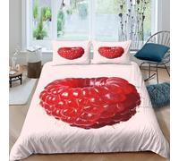 ZRHSADO Raspberry Fruit Linge de Lit Microfibre Hypoallergique 3 pièces 3D Imprimée Résistante Natural Organic Style Parure de Lit avec 2 Taies d'oreiller Léger for Chambre Adulte Single（135x200cm）