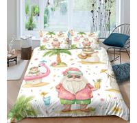 ZRHSADO Santa Plage scène Parure de Lit Microfibre résistante 3 pièces 3D Effet Confortable Tropical Holiday Housse de Couette avec Fermeture Éclair Respirante for Garçons Filles Single（135x200cm）