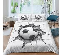 ZRHSADO Soccer Ball Impact Parure de Lit Microfibre 3 pièces Imprimé en 3D Hypoallergique D Wall Break Style Ensemble De Literie avec 2 x Taies d'oreiller Confortable for Couple King（220x240cm）