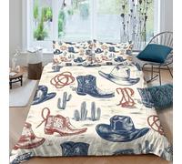 ZRHSADO Western Cowboy Boots Parure de Lit Hypoallergique 3 pièces 3D Imprimée Résistante Rétro Western Housse de Couette avec 2 Taies d'oreiller Léger for Enfants Garçons Filles Double（200x200cm）
