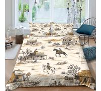 ZRHSADO Western Cowboy Linge de Lit Microfibre 3 Pièces Imprimé en 3D Facile d'entretien Vintage rétro Parure de Lit avec Taie d'oreiller Hypoallergique for Décoration de Chambre Double（200x200cm）