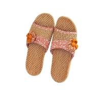 ZRHWSPD Chaussons de Paille Breathable Flower Non Slip Linen Shoes Bottom Home Slippers(Orange,35-36)