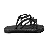 ZRHWSPD Chaussons de Paille Flip Flops Woven Rope Slippers Non Slip Resistant Casual Versatile Sandals(Black,39)