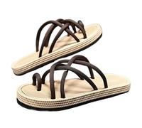 ZRHWSPD Chaussons de Paille Flip Flops Woven Rope Slippers Non Slip Resistant Casual Versatile Sandals(Brown,39)