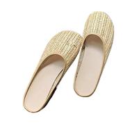 ZRHWSPD Chaussons de Paille Grass Vine Weaving Toe Women Slippers Shallow Flat Heels Casual Shoes(Apricot,39)