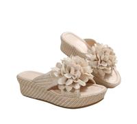 ZRHWSPD Chaussons de Paille Woman Heel Shoes Ladies Summer Rattan Platform Slide Slippers(37)