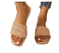 ZRHWSPD Chaussons de Paille Woman Rattan Cane Grass Weaving Shoes Vine Casual Slippers(Brown,39)