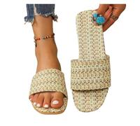 ZRHWSPD Chaussons de Paille Woman Rattan Cane Grass Weaving Shoes Vine Casual Slippers(Green,37)
