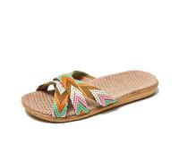 ZRHWSPD Chaussons de Paille Women Lightweight Linen Couple Slippers(Brown,40-41)