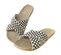 ZRHWSPD Chaussons de Paille Women Slippers Lightweight Shoes Fashion Linen Flat Sandals(Black,44-45)