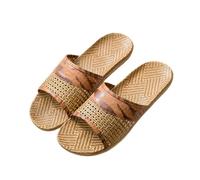 ZRHWSPD Chaussons de Paille Wooden Open Toe Silent Women Casual Rattan Grass Indoor Slippers(Coffee,45)