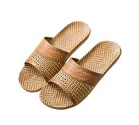 ZRHWSPD Chaussons de Paille Wooden Open Toe Silent Women Casual Rattan Grass Indoor Slippers(Khaki,39)