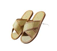 ZRHWSPD Chaussons de Paille Woven Rattan Sandals Flats Couple Breathable Cross(Color1,42-43)