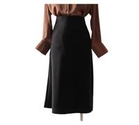 ZRHWSPD Jupe Satin Femme Jupes mi-Longues Noires for Femmes, élégantes, en Soie, Couleur Unie, Satin, avec Fente latérale(Black,M)