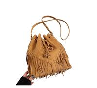 ZRHWSPD Sac À Main Frangé Pour Femme Sac bandoulière à pompons vintage en cuir suédé, sac main seau voyage(Brown)