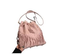 ZRHWSPD Sac À Main Frangé Pour Femme Sac bandoulière à pompons vintage en cuir suédé, sac main seau voyage(Pink)