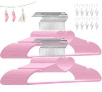 ZRKFSR Lot de 80 cintres en plastique rose avec 10 clips - Ultra fins - Gain de place - Crochet pivotant à 360 degrés - Pour robe, chemise, manteau