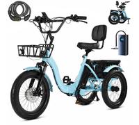 ZRLYbau Tricycle Electrique Adulte 3 Roues Pliable 7 Vitesses Batterie Blue