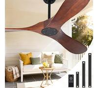 Zronon Ventilateur de plafond sans lumière de 132 cm - Ventilateurs de plafond d'extérieur en bois pour terrasse, salon, chambre à coucher - Ventilateur de plafond moderne à 3 feuilles avec hélice