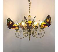 ZRQSMCX Lustre Tiffany Papillon avec Abat-Jour à 5 Papillons, Suspension en vitrail, luminaire Suspendu Papillon pour Salon, Chambre ou Couloir, Rouge,Red