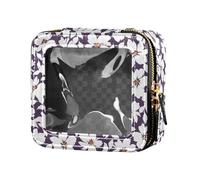 ZRWLUCKY Belle Fleur et blanc Bleu Mignon Maquillage Cas Transparent Sac Étanche Voyage Toiletry Sac En Cuir Organisateur Sacs pour Voler, Belle Fleur et blanc bleu, Superbe fleur et blanc bleu