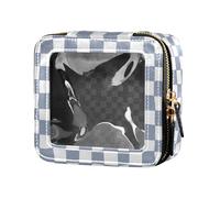 ZRWLUCKY Bleu Distorted Checkered 3D Plaid Tartan Check Clear Makeup Bags Travel Toiletry Bag Leather Organizer Sacs pour Voyage, Tartan écossais 3D à carreaux déformés bleu, Tartan écossais 3D à