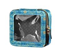 ZRWLUCKY Bleu et Doré Soleil et Ciel Transparent Maquillage Sac pour Sac de Toilette avec Fermeture à Glissière Vernis à Ongles Organisateur Sac pour Voler, bleu, et, doré, soleil, et, ciel, Bleu, E,