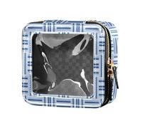ZRWLUCKY Bleu horizontal et vertical Texture Mini Clear Makeup Bag Clear Toiletry Bag avec fermeture à glissière Voyage Cosmetic Case pour le vol, Texture horizontale et verticale bleue, Texture