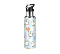 ZRWLUCKY Bouteille d'eau isotherme en acier inoxydable avec motif de canard avec ballon sur fond bleu clair, 963,9 g, sans BPA, pour sports de plein air, voyage