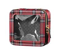 ZRWLUCKY Buffalo Plaid Tartan Check Ecosse Ligne Rouge Transparent Petit Sac de Maquillage pour Sac de Toilette Sacs Cosmétiques pour Voyage, Buffalo Plaid Tartan Ecosse Ligne Rouge, Buffalo Plaid