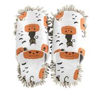 ZRWLUCKY Chaussons d'Halloween en microfibre lavables en forme de chat noir pour nettoyage du sol, de la cuisine, de la poussière, Chat noir mignon d'Halloween, Large