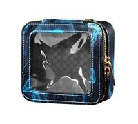 ZRWLUCKY Jelly Fish Trousse de toilette transparente noire et bleue pour vernis à ongles pour femme, motif poisson noir et bleu, Jelly Fish Noir et Bleu