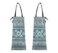 ZRWLUCKY Lot de 2 sacs poubelle de voiture à suspendre lavables pour litière, tribal, vert, bleu, bohème, Tribal vert bleu bohème, 8.7 x 19.3 - 2 Pack, Moderne