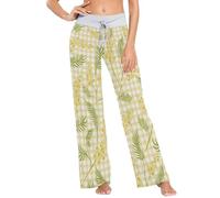 ZRWLUCKY Mimosa Pantalon de pyjama confortable pour femme Motif vichy Jaune, Vichy fleur jaune mimosa, M