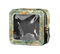 ZRWLUCKY Mini trousse de maquillage transparente avec fermeture éclair pour femme, motif pensée verte, Pensée Oeillet Vert