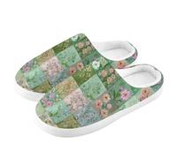 ZRWLUCKY Nature Flower and Check Pantoufle avec mousse à mémoire de forme pour homme et femme, Fleur naturelle et carreaux, 7/8 UK Men/ 8/9 UK Women Wide