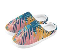 ZRWLUCKY Palm Tropical Leaf Pantoufle confortable avec mousse à mémoire de forme pour homme et femme, Feuille tropicale de palmier, 3/4 UK Men/ 4/5 UK Women Wide