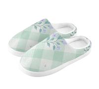 ZRWLUCKY Pantoufle à motif floral vichy vert blanc pour homme et femme avec mousse à mémoire de forme, Motif floral vichy vert blanc, 9/10 UK Men/ 10/11 UK Women Wide