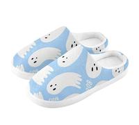 ZRWLUCKY Pantoufle bleu clair avec motif fantômes d'Halloween pour homme et femme avec mousse à mémoire de forme, Motif fantômes d'Halloween bleu clair, 13/14 UK Men/ 14/15.5 UK Women Wide