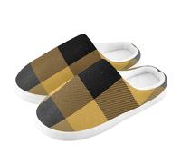 ZRWLUCKY Pantoufle d'intérieur pour homme et femme avec mousse à mémoire de forme - Motif à carreaux - Jaune et noir, Motif écossais rayé jaune et noir, 11/12 UK Men/ 12/13.5 UK Women Wide