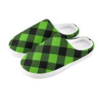 ZRWLUCKY Pantoufle d'intérieur pour homme et femme avec mousse à mémoire de forme - Motif écossais diagonal vert et noir, Motif écossais diagonal vert et noir, 9/10 UK Men/ 10/11 UK Women Wide