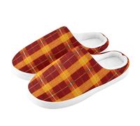 ZRWLUCKY Pantoufle orange et rouge à motif écossais d'automne pour homme et femme avec mousse à mémoire de forme, Motif à carreaux d'automne orange et rouge, 13/14 UK Men/ 14/15.5 UK Women Wide