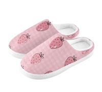 ZRWLUCKY Pantoufle rose à motif vichy fraise pour homme et femme avec mousse à mémoire de forme, Motif vichy rose fraise, 3/4 UK Men/ 4/5 UK Women Wide