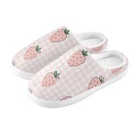 ZRWLUCKY Pantoufle rose clair à motif vichy fraise pour homme et femme avec mousse à mémoire de forme, multicolore, 38/40 EU Large