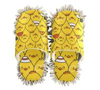ZRWLUCKY Pantoufles drôles jaunes mignons canards serpillères pour nettoyage du sol de cuisine nettoyage de la poussière lavable en microfibre, Motif amusant de canards jaunes, Large