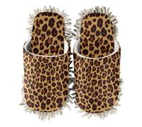ZRWLUCKY Pantoufles lavables en microfibre pour nettoyage de sol - Motif léopard - Marron et noir